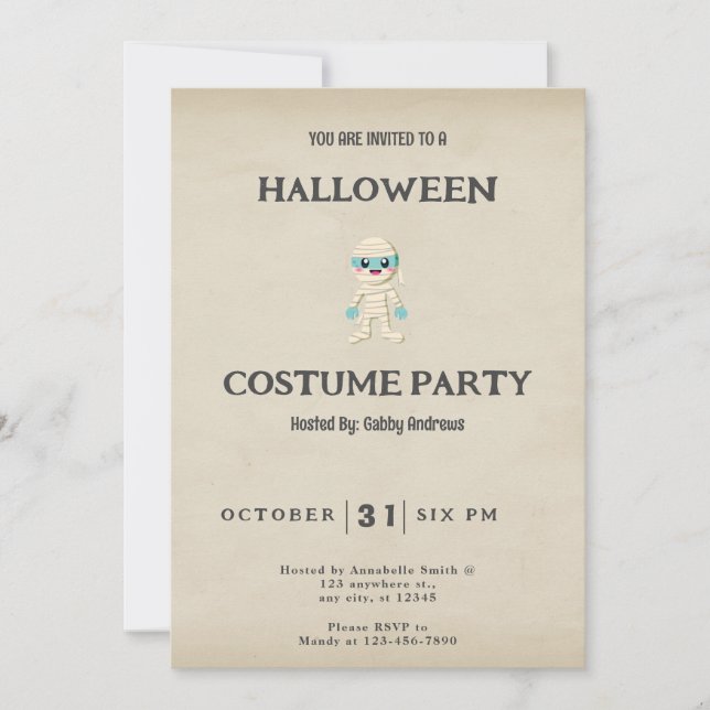 Invitación Halloween de la momia azul y blanca (Anverso)