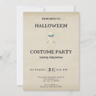Invitación Halloween de la momia azul y blanca