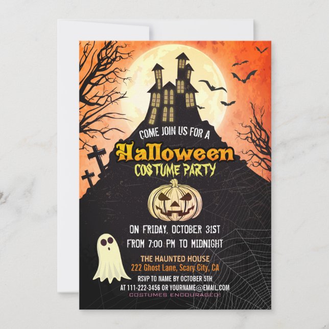 Invitación Halloween de la noche del cielo estremecedor de la (Anverso)