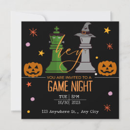 Invitación halloween de la noche del juego de ajedrez