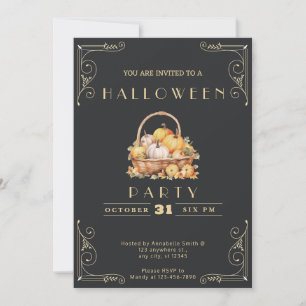 Invitación Halloween de las calabazas de la cesta de oro y ne