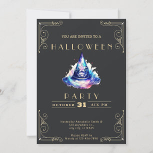 Invitación Halloween de los calderos Black & Gold Blue