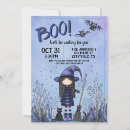 Invitación Halloween de los niños de la bruja morada