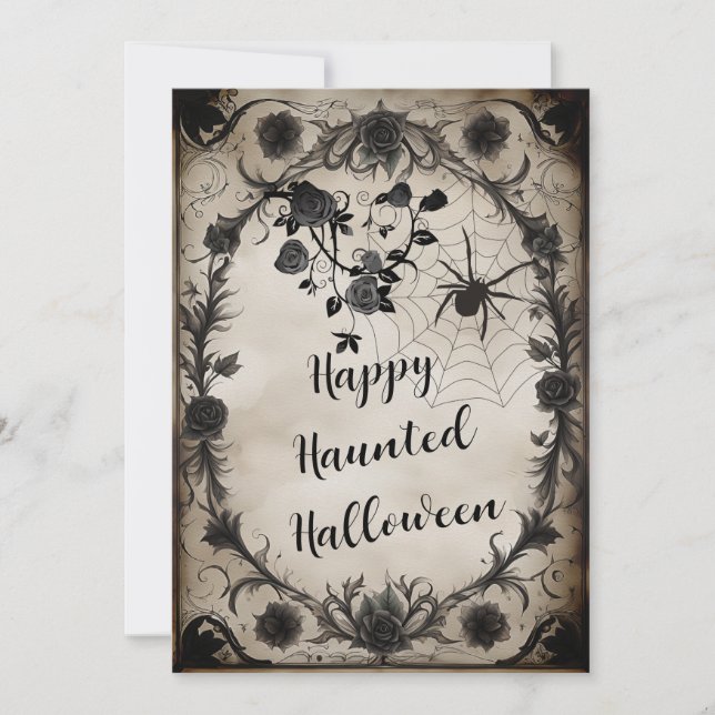 Invitación Halloween de los Rosas negros vintage (Anverso)