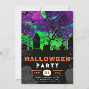 Invitación Halloween de luna de luna de cielo nocturno espelu
