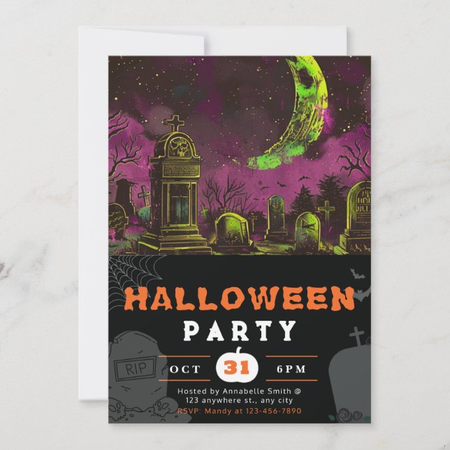 Invitación Halloween de luna de luna de cielo nocturno espelu (Anverso)