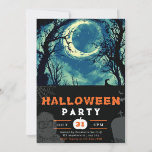 Invitación Halloween de luna de luna de cielo nocturno espelu