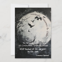 Invitación Halloween de luna llena de blanco y negro