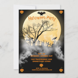 Invitación Halloween de luna llena y cementerio perezoso
