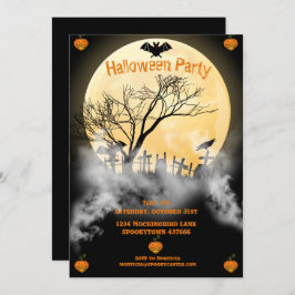 Invitación Halloween de luna llena y cementerio perezoso