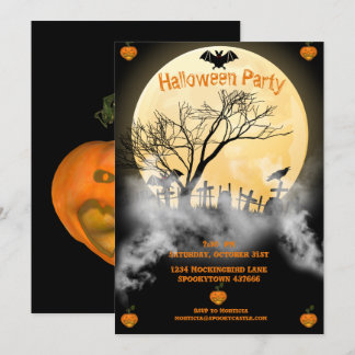 Invitación Halloween de luna llena y cementerio perezoso