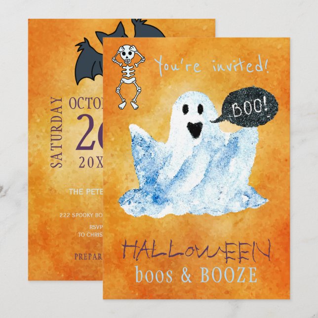 Invitación Halloween de moda acuarela fantasma fiesta de alco (Anverso / Reverso)