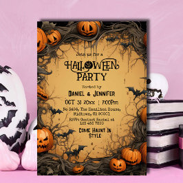 Invitación Halloween de murciélago vintage de Jack-O-Lantern