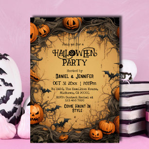 Invitación Halloween de murciélago vintage de Jack-O-Lantern