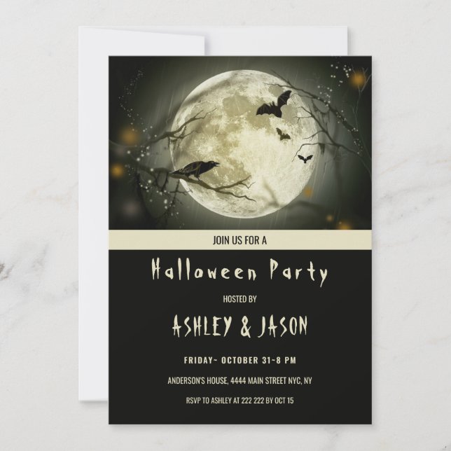 Invitación Halloween de murciélagos y cuervos (Anverso)