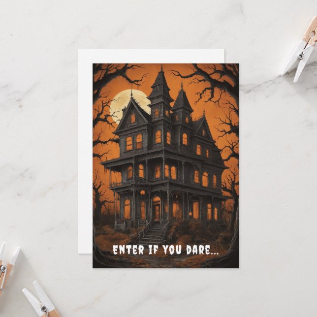 Invitación Halloween de noche, casa embrujada (Anverso/Reverso In Situ)