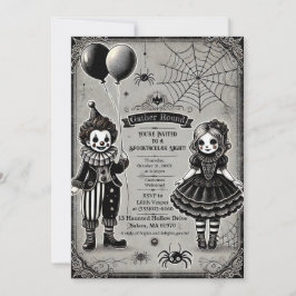 Invitación Halloween de payasos y muñecas espeluznantes
