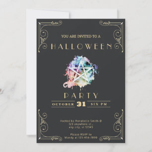 Invitación Halloween de Pentagram Negro y Oro de Chalkboard