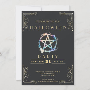 Invitación Halloween de Pentagram Negro y Oro de Chalkboard