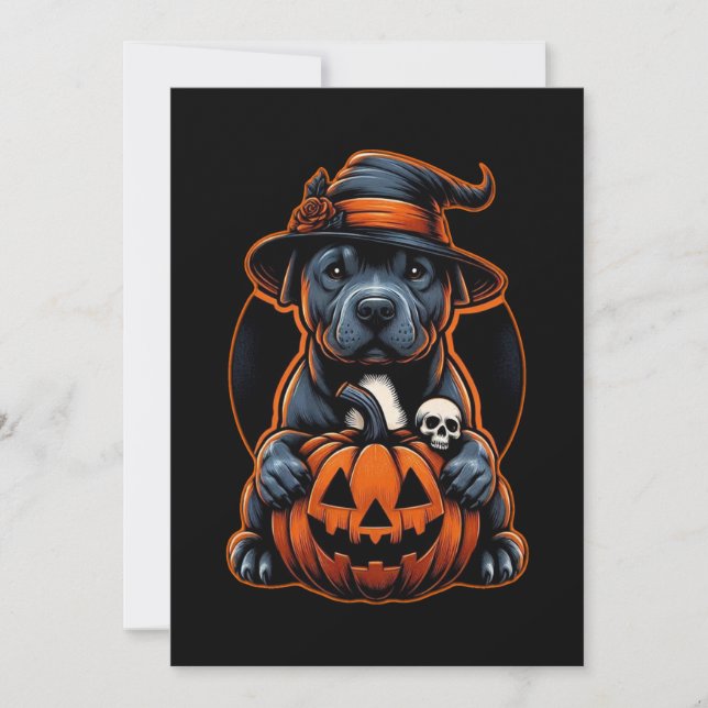 Invitación Halloween de perros - Bruja de Pitbull (Anverso)