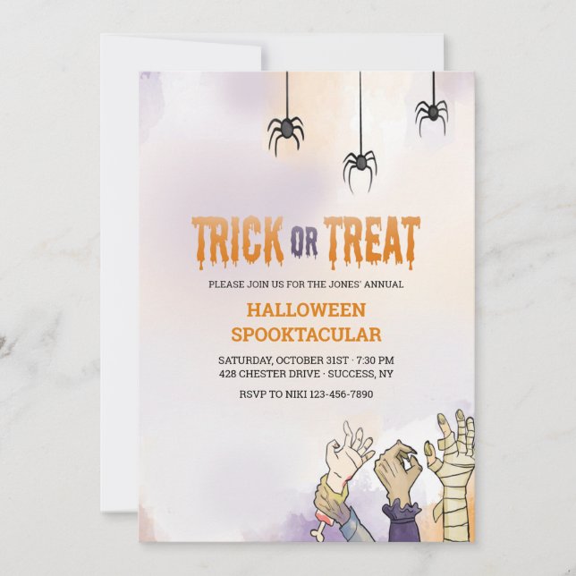 Invitación Halloween de truco o truco (Anverso)