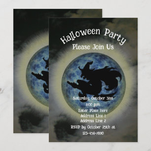 Invitación Halloween de Witch Riding Broomstick