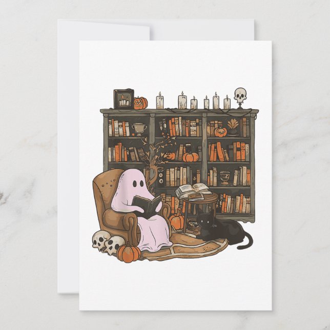 Invitación Halloween del amante del gato del libro de lectura (Anverso)