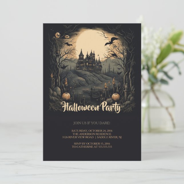 Invitación Halloween del castillo de Haunted (Anverso de pie)