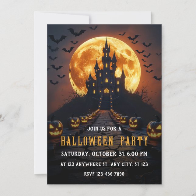 Invitación Halloween del castillo de Haunted (Anverso)