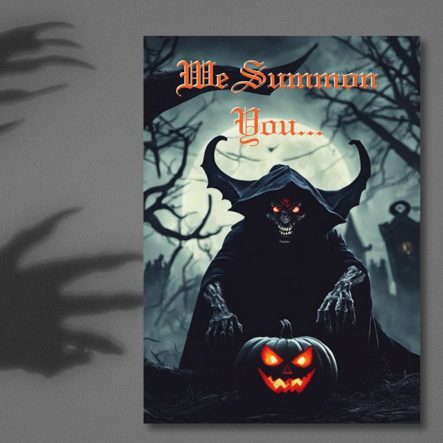 Invitación Halloween del Demonio de los Ojos Rojos, Asustado (Smiling Scary Red Eyed Demon Halloween Party Invitation)