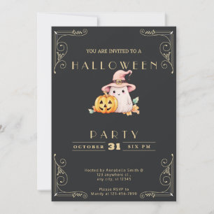 Invitación Halloween del fantasma de oro y negro de los table