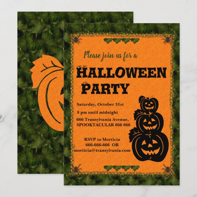 Invitación Halloween del parche de calabaza (Anverso / Reverso)