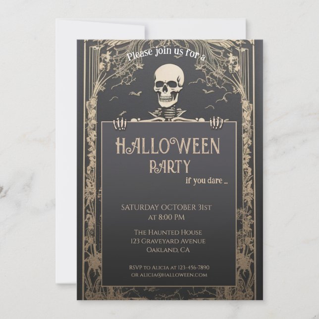 Invitación Halloween del Skeleton clásico (Anverso)