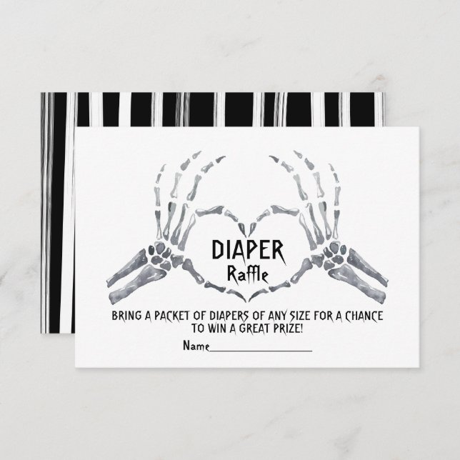 Invitación Halloween Diaper Raffle Skeleton, ducha de bebé (Anverso / Reverso)