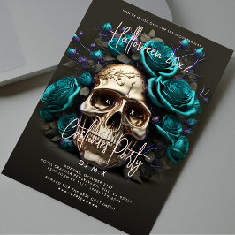 Invitación Halloween disfraces Fiesta Skull azul Verde azulad