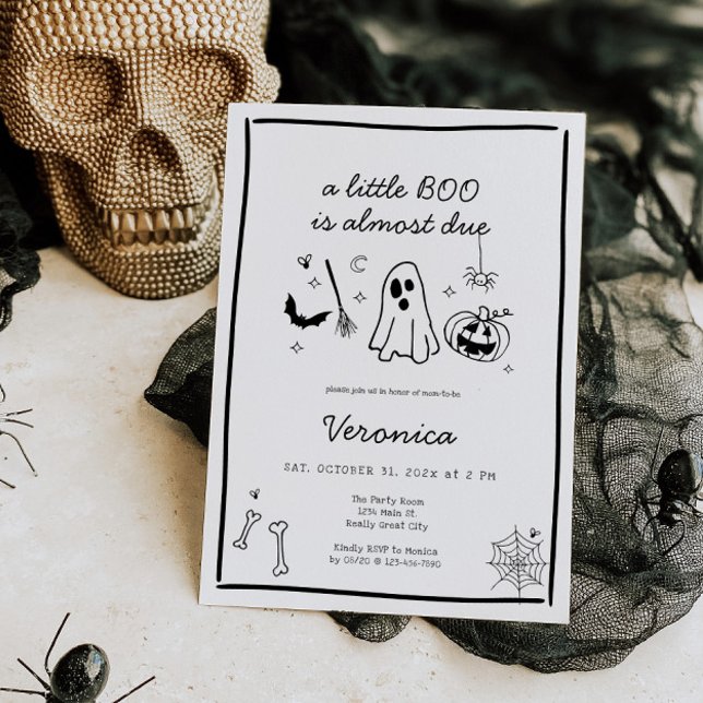 Invitación Halloween Doodle Género Baby Shower Neutral (Cute Halloween Baby Shower Invite)