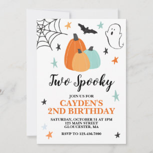 Invitación Halloween Dos Calabazas Azules de Cumpleaños Espel