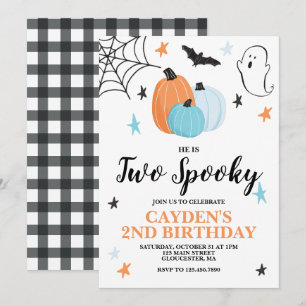Invitación Halloween DOS Espeluznante Cumpleaños 2 Calabazas 