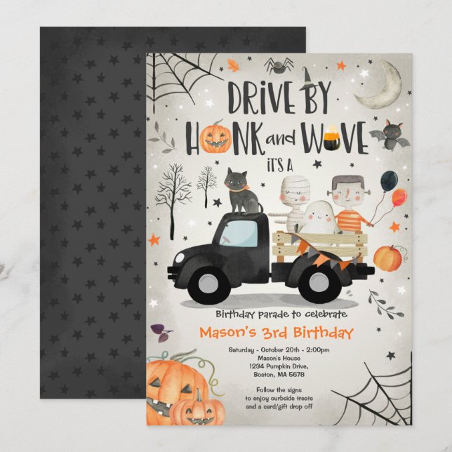 Invitación Halloween Drive por el Desfile de la Fiesta del Cu (Anverso / Reverso)