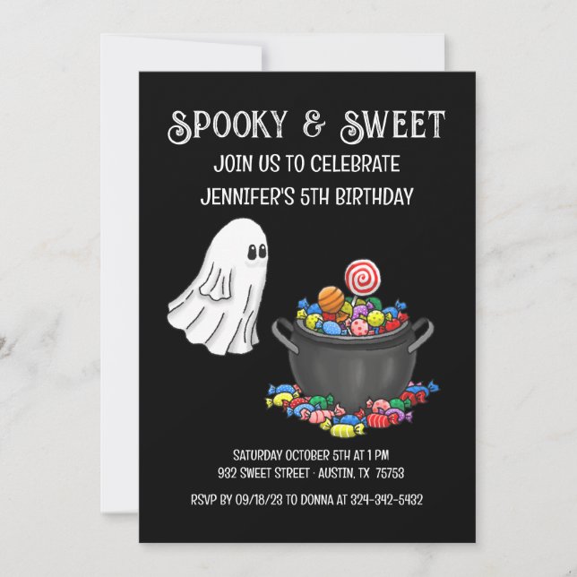 Invitación Halloween dulce y espeluznante (Anverso)