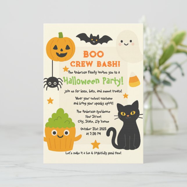 Invitación Halloween editable - Bash de pequeños monstruos - (Anverso de pie)