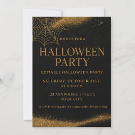 Invitación Halloween elegante de lujo negro y dorado