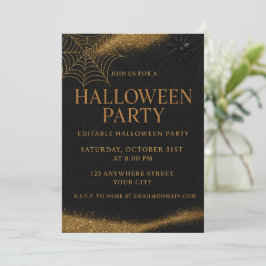 Invitación Halloween elegante de lujo negro y dorado