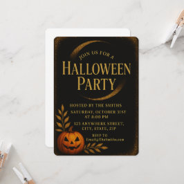 Invitación Halloween elegante de lujo negro y dorado