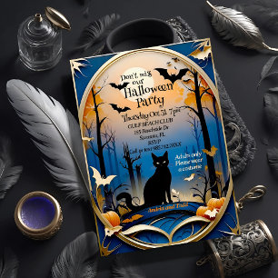 Invitación Halloween elegante gato negro eerie