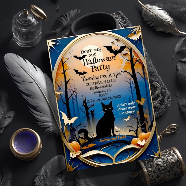 Invitación Halloween elegante gato negro eerie (Subido por el creador)