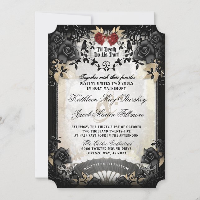 Invitación Halloween Elegante Rosa negro "Juntos con"  (Anverso)