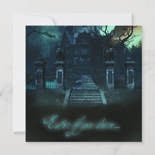 Invitación Halloween en casa llena de escepticismo (Anverso)