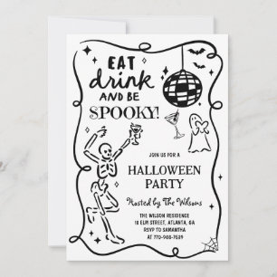 Invitación Halloween en el Skeleton de mano dibujada