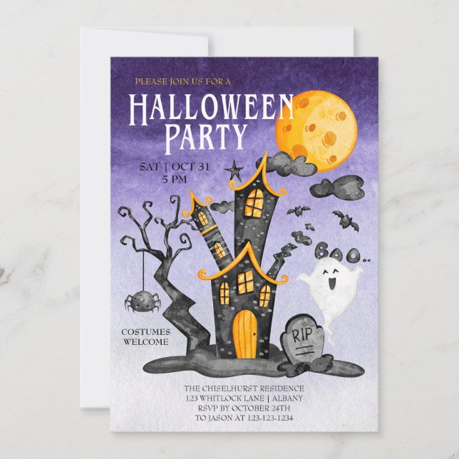 Invitación Halloween en la casa fantasmagórica fiesta del Cie (Anverso)